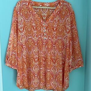 Women’s 1X Pink and Orange Paisley Blouse